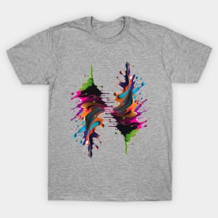 Curved wave colorful with paint drops. T-Shirt